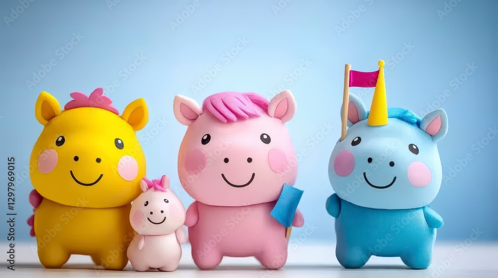 Naklejka premium Colorful Cartoon Animal Figurines in a Playful Studio Setting