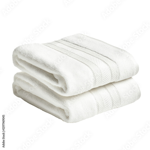A high-quality, ultra-realistic photograph of two white towels folded and stacked on top of each other.