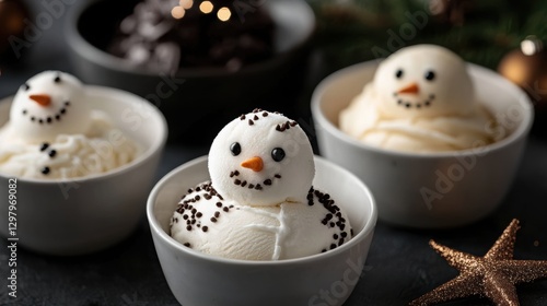 Christmas composition: ice cream in the shape of a snowman. 