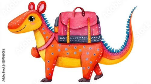 Colorful Friendly Dinosaur with School Backpack for Kids