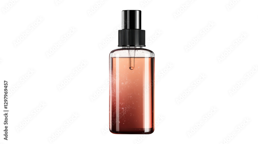 Elegant Fragrance: This elegant image showcases a minimalist aesthetic, highlighting a clear glass bottle filled with an amber-hued liquid, crowned with a sleek black sprayer top. Elegant Fragrance: This elegant image showcases a minimalist aesthetic, highlighting a clear glass bottle filled with an amber-hued liquid, crowned with a sleek black sprayer top.