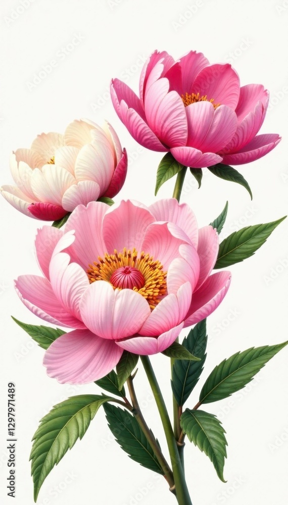 Obraz premium Individual peony flowers hand drawn with delicate petals and soft colors , hand drawn, flowers, peonies