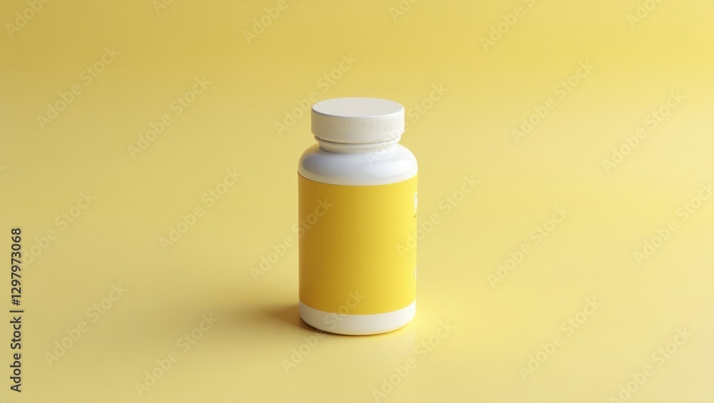 Carnitine Supplement. Bottle is empty on yellow surface Carnitine Supplement. Bottle is empty on yellow surface