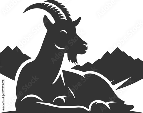 Goat lying down on a mountain ridge animal vector silhouette