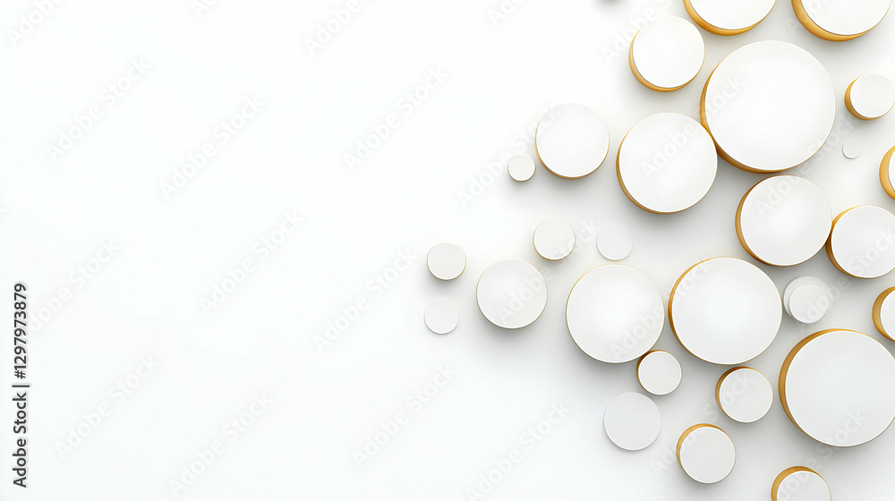 Abstract White And Gold Circle Design On White Background With Shadow And Minimal Style Abstract White And Gold Circle Design On White Background With Shadow And Minimal Style