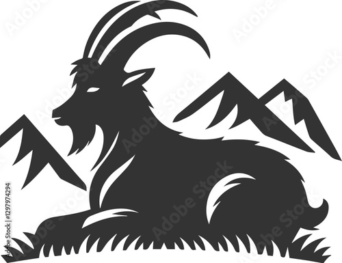 Goat lying down on a mountain ridge animal vector silhouette