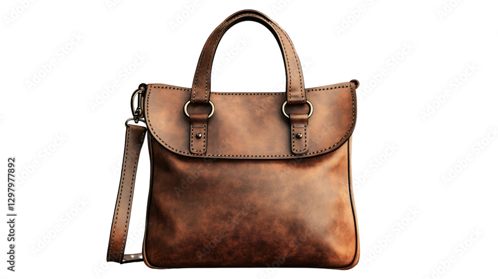 Naklejka premium Timeless Leather Satchel: A classic, beautifully crafted leather satchel in a warm, inviting hue, designed for everyday elegance and practicality.