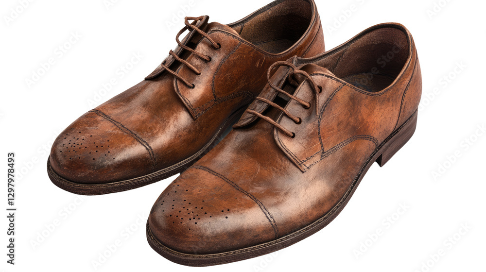 Exquisite Leather Shoes: A pair of finely crafted brown leather dress shoes, showcasing intricate details and timeless elegance, evoking sophistication and style.
