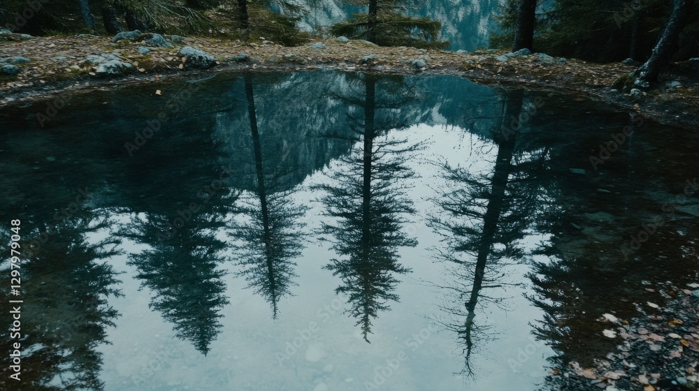 Obraz premium Tranquil Mountain Lake with Mirrored Reflections