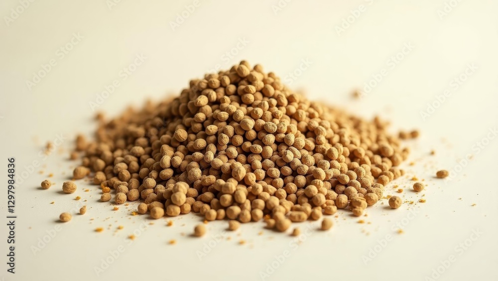 Adaptogen. Seeds are scattered on ground on white surface Adaptogen. Seeds are scattered on ground on white surface