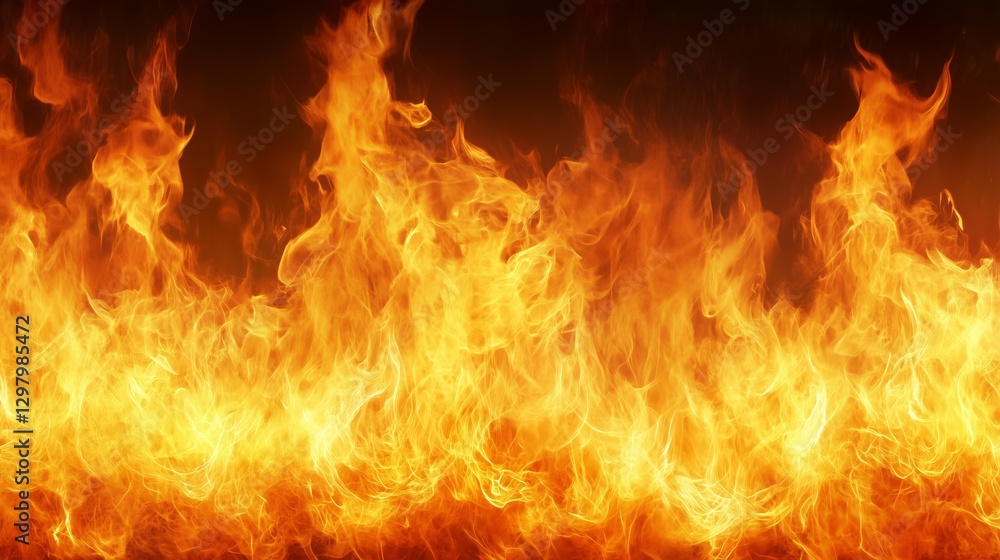 Burning hot fire creating large flames on black background Burning hot fire creating large flames on black background