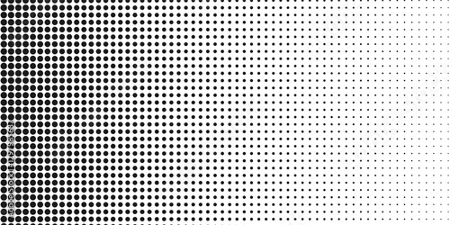 Dotted gradient vector illustration, white and black halftone background, horizontal seamless dotted lines, monochrome dots texture backdrop, retro effect. modern