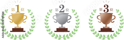 トロフィー月桂樹の飾り、ランキング素材