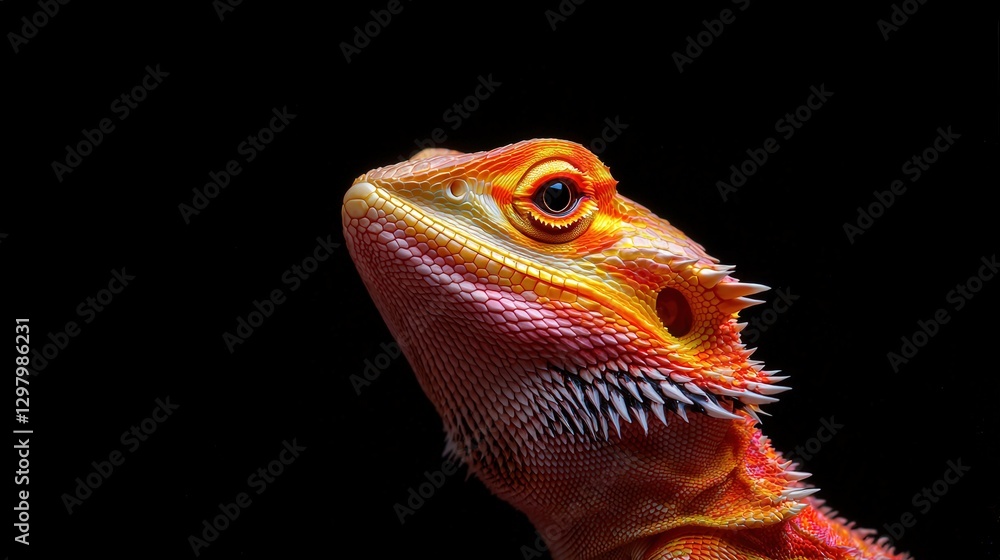 Close-up of Bearded Dragon Looking Up, Against Plain Dark Background Close-up of Bearded Dragon Looking Up, Against Plain Dark Background