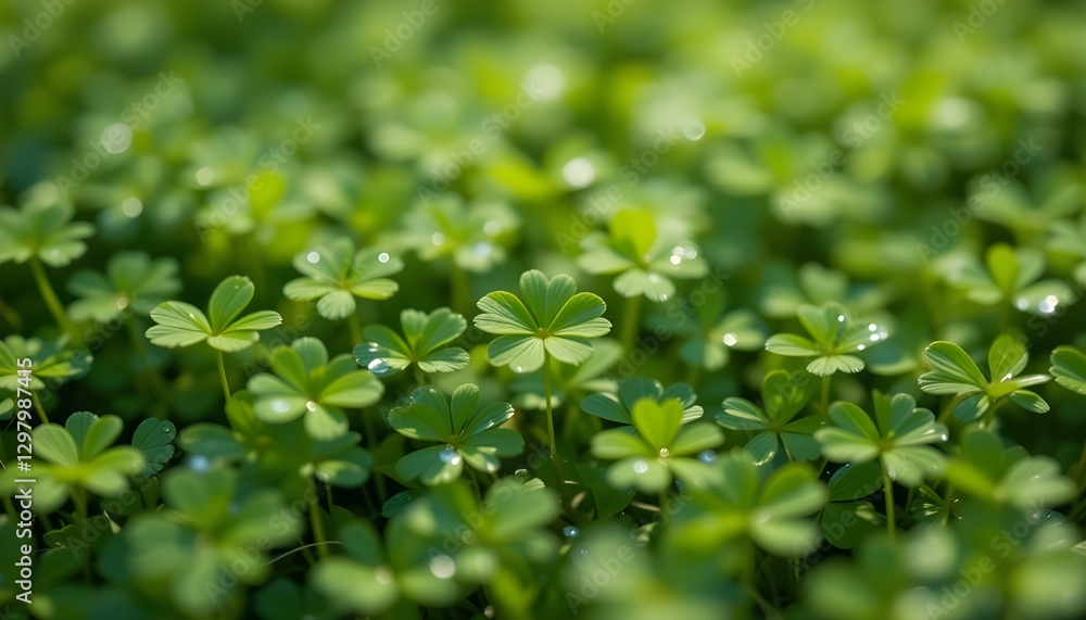 Close-Up of Fresh Green Clover Leaves in Morning Sunlight Close-Up of Fresh Green Clover Leaves in Morning Sunlight