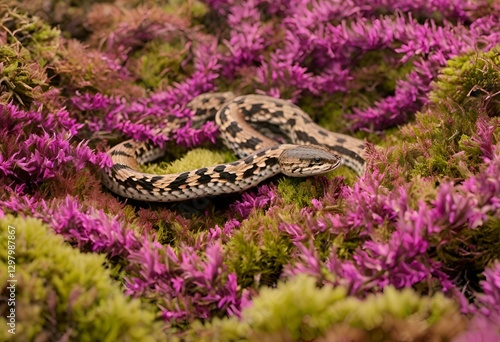 adder snake slithering through the heather