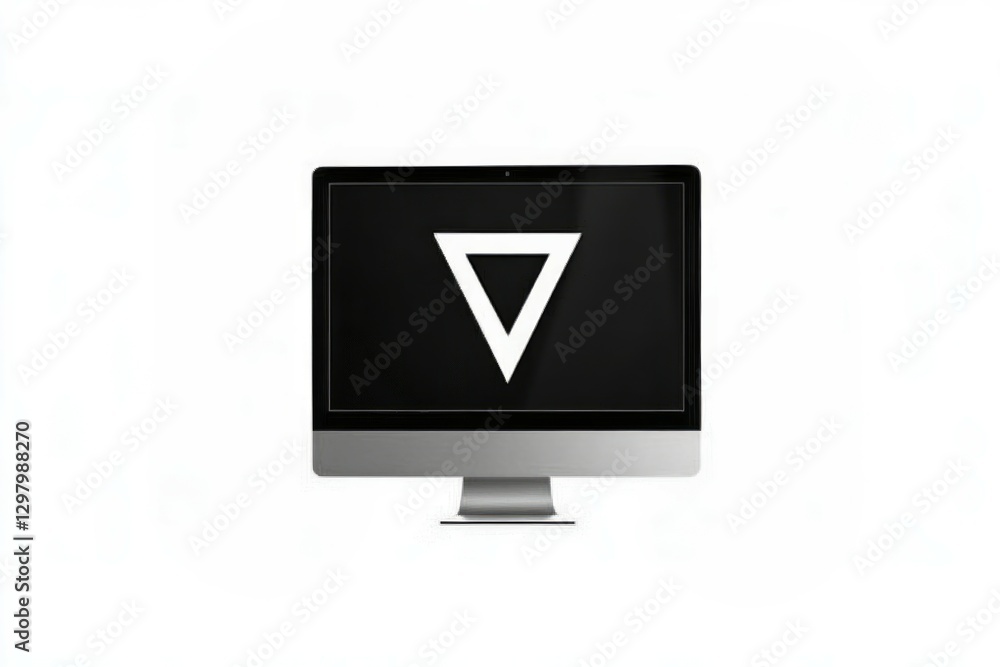 Computer Monitor blank display screen with flower pot and pencil box. Desktop, pc, laptop flat vector illustration