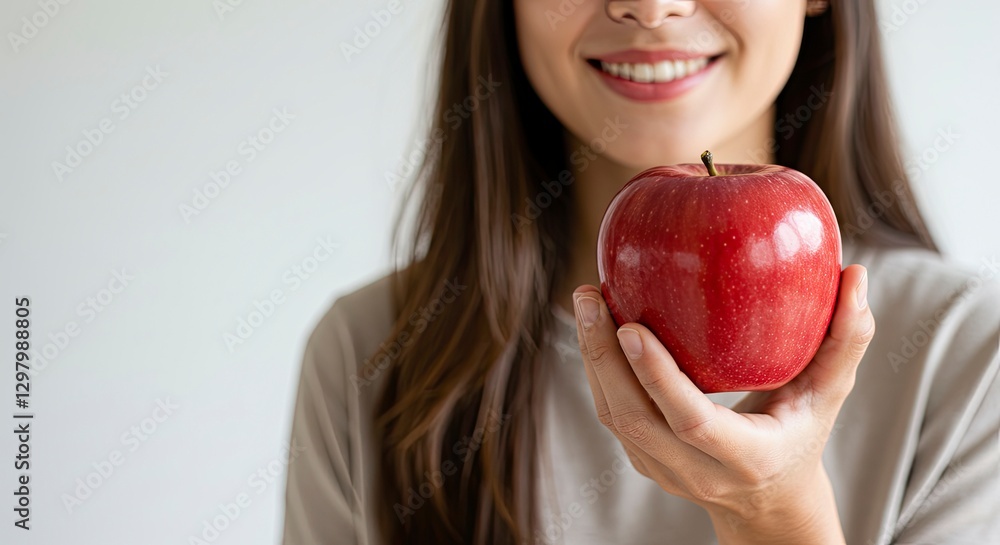 Woman Presenting a Red Apple for Healthy Eating and Lifestyle Woman Presenting a Red Apple for Healthy Eating and Lifestyle