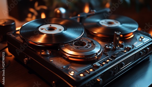 Vintage Tape Recorder, Warm Lighting, Home Studio