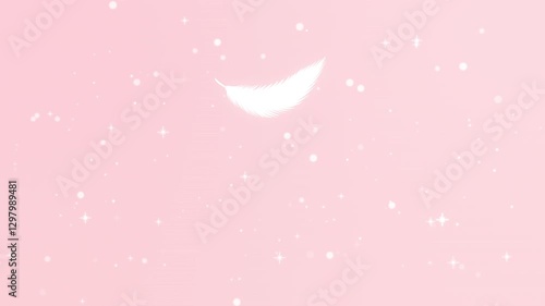 白い 1 つの羽　輝く光と淡いピンクの背景