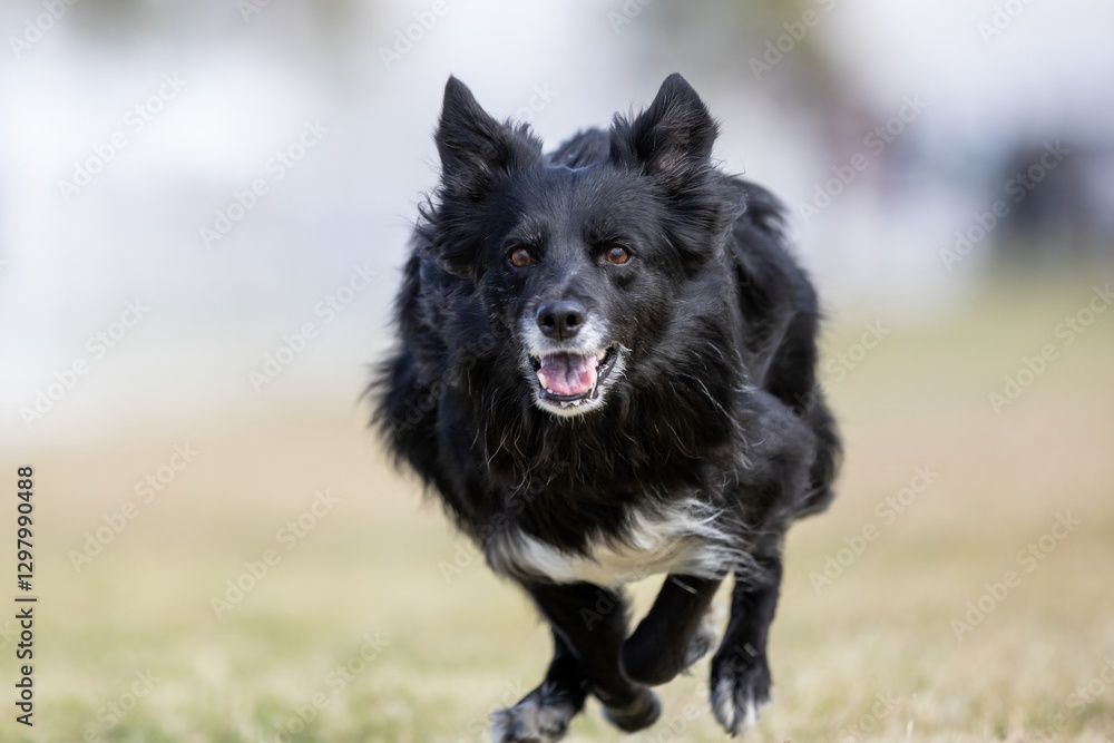 Black and White Border Collie Running Lure Course Sprint Dog Sport Black and White Border Collie Running Lure Course Sprint Dog Sport