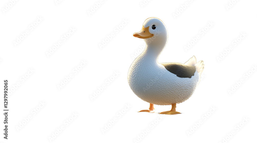 A fluffy little duckling takes its first steps into a bright new day bathed in warm sunlight against a clean white background. A fluffy little duckling takes its first steps into a bright new day bathed in warm sunlight against a clean white background.