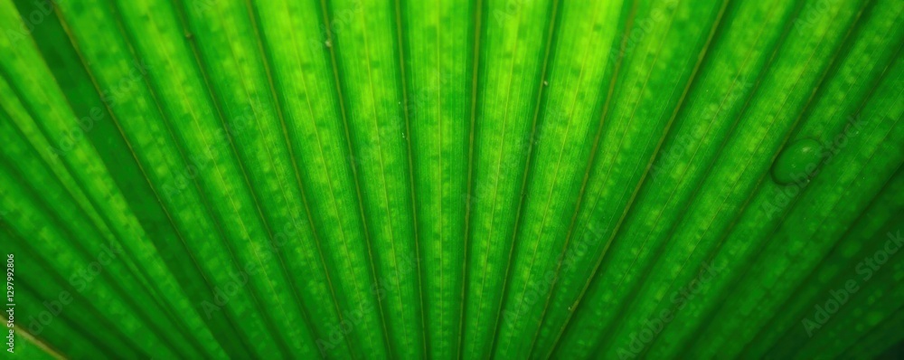 Obraz premium Palm leaf with intricate venation and vibrant green color, showcasing its natural texture and unique patterns, nature, greenery, texture