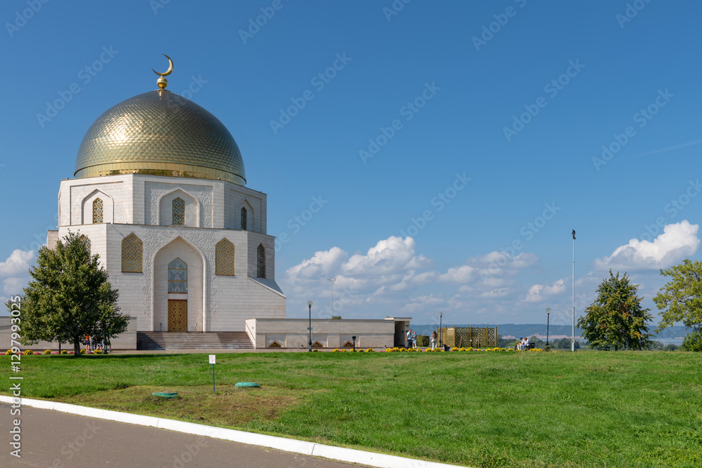Fototapeta premium Bolgar, Tatarstan, Russia. Bolgar State Historical and Architectural Museum-Reserve. Memorial sign in honor of the adoption of Islam by the Volga Bulgars in 922