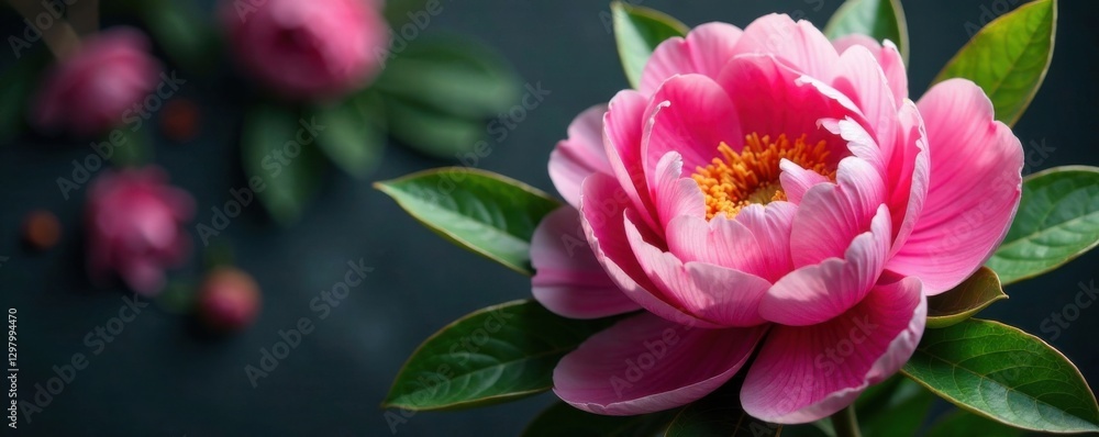 Peony flower bouquet with foliage, floral arrangement, leaves, peony flowers Peony flower bouquet with foliage, floral arrangement, leaves, peony flowers
