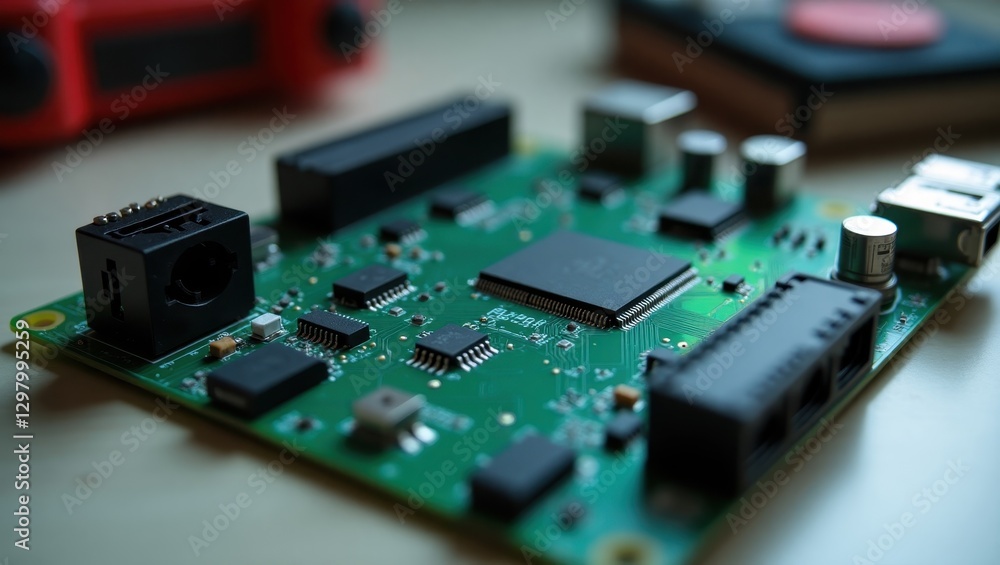 Mister Fpga. Electronic board is sitting on table with other electronics Mister Fpga. Electronic board is sitting on table with other electronics