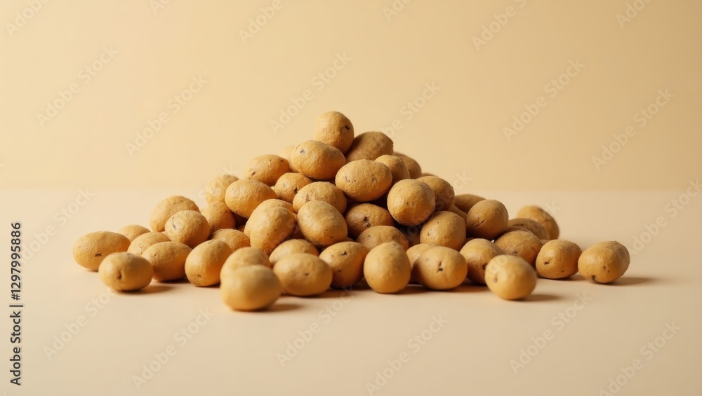 Maca Supplement. Potatoes are piled up on table with white background Maca Supplement. Potatoes are piled up on table with white background