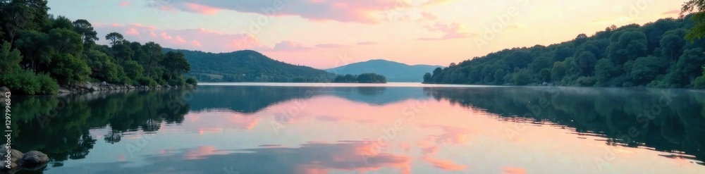 Fototapeta premium Reflections on a quiet lake, reflection, nature, lake