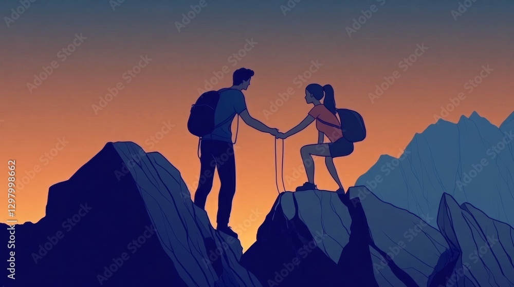 Fototapeta premium Team of people work on peak mountain climbing helping teamwork , success business concept