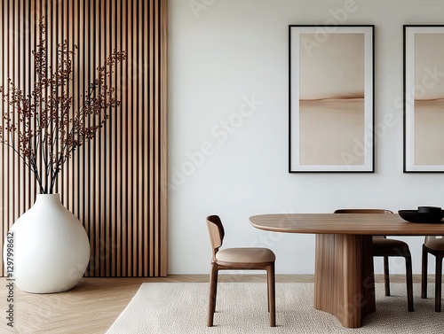 Elegant minimalist dining room design with modern furniture home interior natural light contemporary style