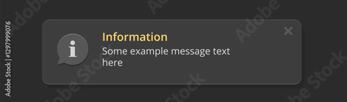 Notice notification message window for mobile app for web software dark ui interface element illustration, reminder information popup push text box template layout
