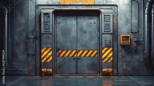 Wallpaper Mural Futuristic metallic double door in industrial setting. Torontodigital.ca