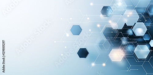 Abstract technology background featuring hexagonal shapes and glowing elements. Ideal for presentations, digital concepts, and futuristic themes in various media.