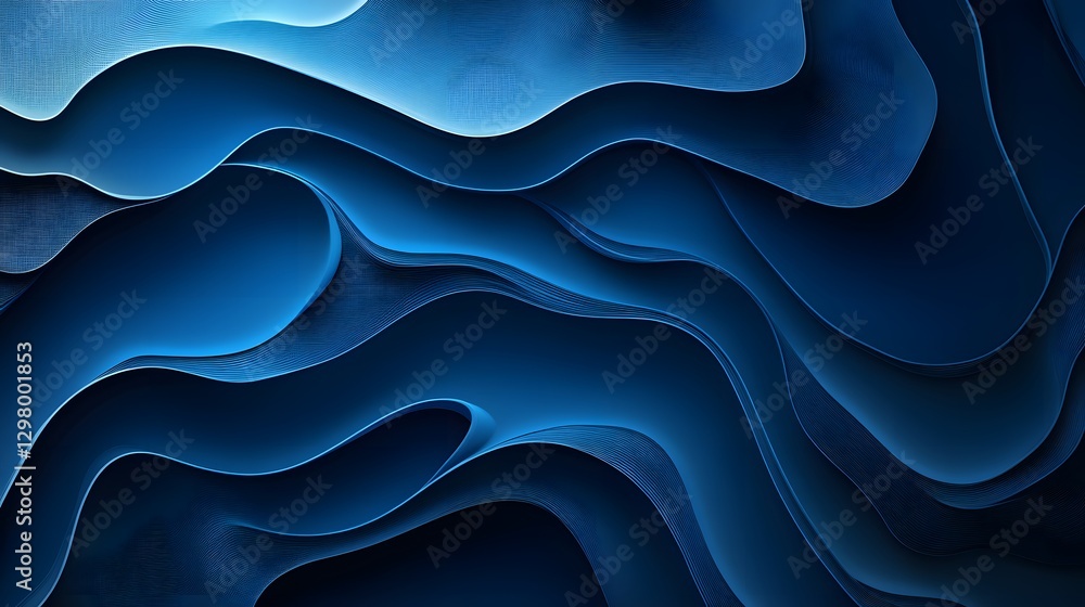 Obraz premium Abstract image of layered blue ribbons with wave like shapes