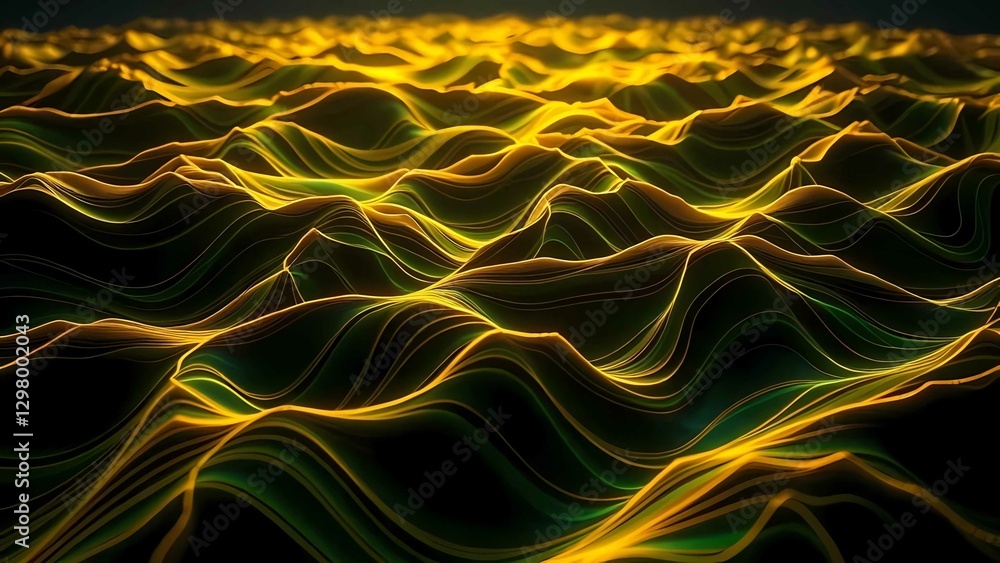 Obraz premium Luxuriöses topografisches Design mit goldenen und smaragdgrünen Konturlinien auf schwarzem Hintergrund, ideal für Geodaten-Marketing