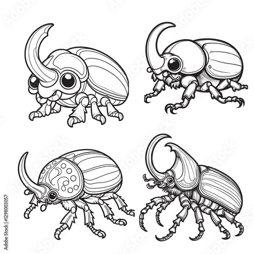 High-Quality Cute Cartoonic Goliath Beetle Outline Vector Illustrations"