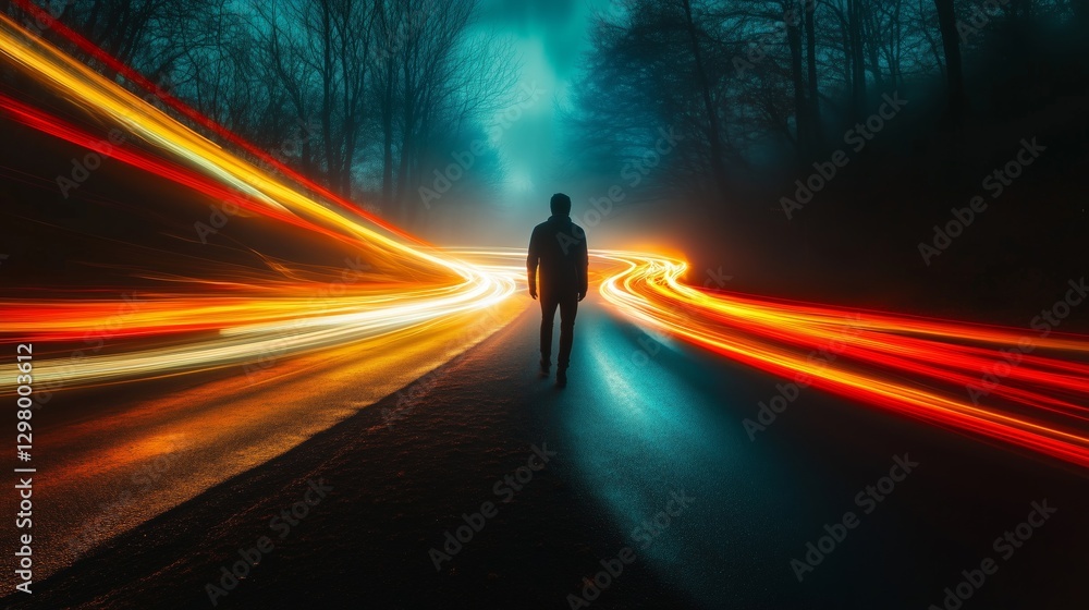 The lonely figure of the night road pursuer The lonely figure of the night road pursuer