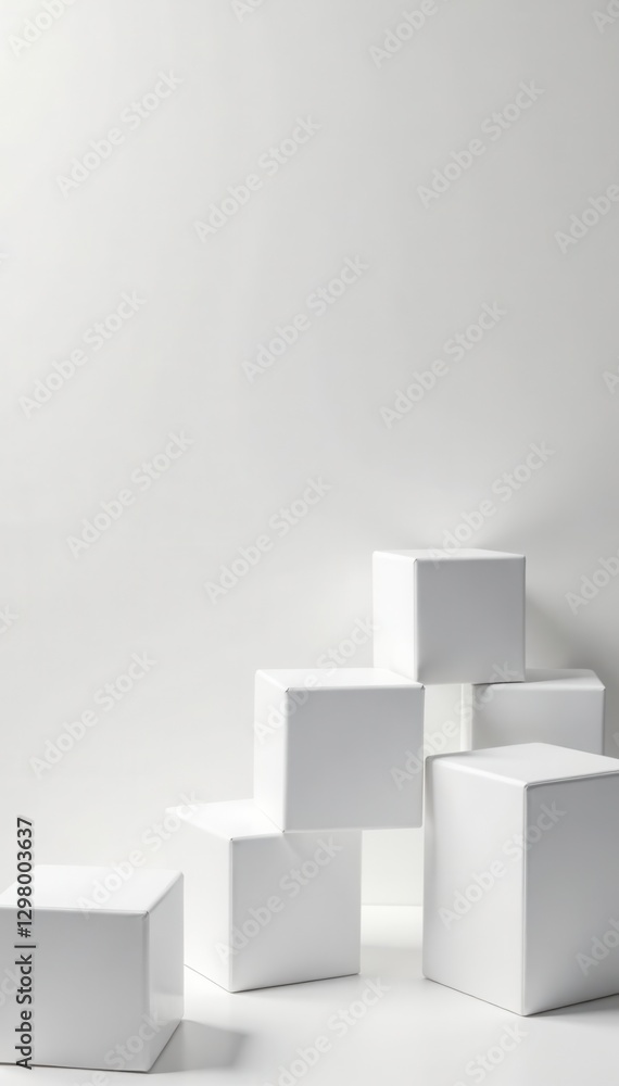Shuffled white cube boxes on a blank canvas creating a visually appealing geometric pattern perfect for room decor inspiration, clean look, cube boxes, minimalist background Shuffled white cube boxes on a blank canvas creating a visually appealing geometric pattern perfect for room decor inspiration, clean look, cube boxes, minimalist background