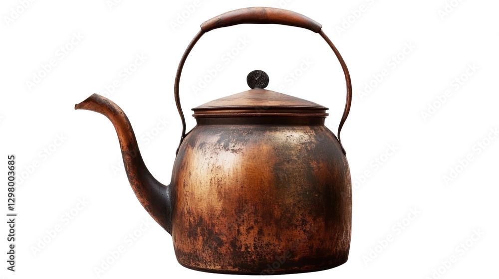 Antique Copper Kettle: A close-up shot of an old, weathered copper kettle, showcasing its rustic charm and the patina of age, reflecting the warmth of a bygone era. Antique Copper Kettle: A close-up shot of an old, weathered copper kettle, showcasing its rustic charm and the patina of age, reflecting the warmth of a bygone era.