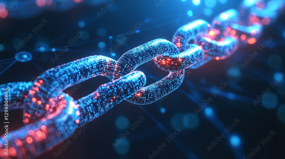 A chain made of binary data symbolizes the interconnectedness and disconnection in modern financial networks, highlighting the abstract concept of blockchain ecosystems and their impact on business an A chain made of binary data symbolizes the interconnectedness and disconnection in modern financial networks, highlighting the abstract concept of blockchain ecosystems and their impact on business an