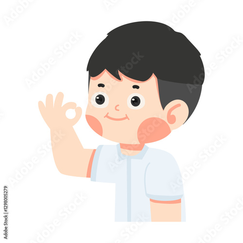 Cute student boy make ok sign