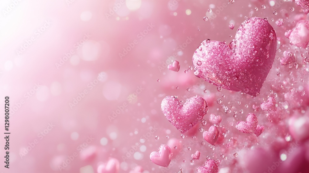 Fototapeta premium Pink hearts falling, bokeh background, Valentine's