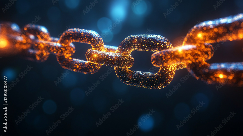 A chain made of binary data symbolizes the interconnectedness and disconnection in modern financial networks, highlighting the abstract concept of blockchain ecosystems and their impact on business an A chain made of binary data symbolizes the interconnectedness and disconnection in modern financial networks, highlighting the abstract concept of blockchain ecosystems and their impact on business an