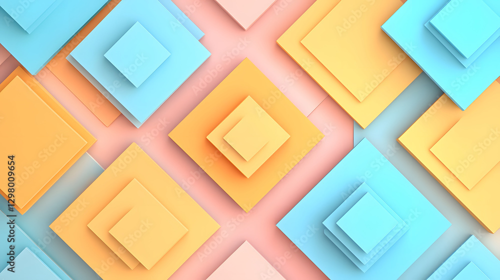 Colorful layered squares in a geometric pattern on a pastel background Colorful layered squares in a geometric pattern on a pastel background