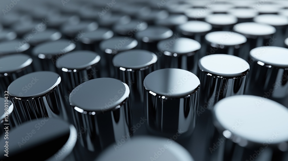Fototapeta premium Close-up of a group of black cylindrical objects arranged in a grid-like pattern. the objects appear to be made of metal and have a shiny, metallic finish.