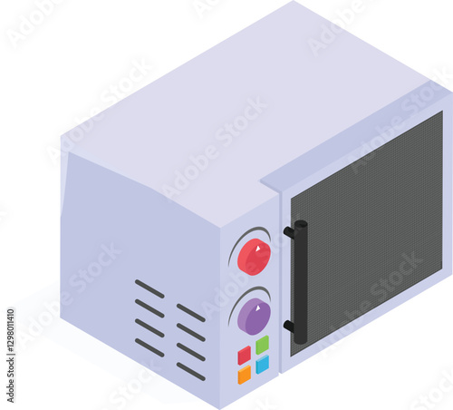 A colorful, isometric icon of a modern microwave oven.